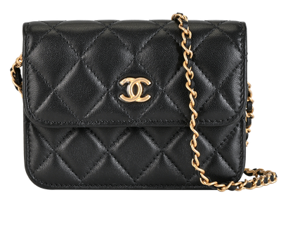 Pearl Crush Mini Wallet On Chain, &pound;2,500, Handbags, Black, Lambskin Leather, Front view